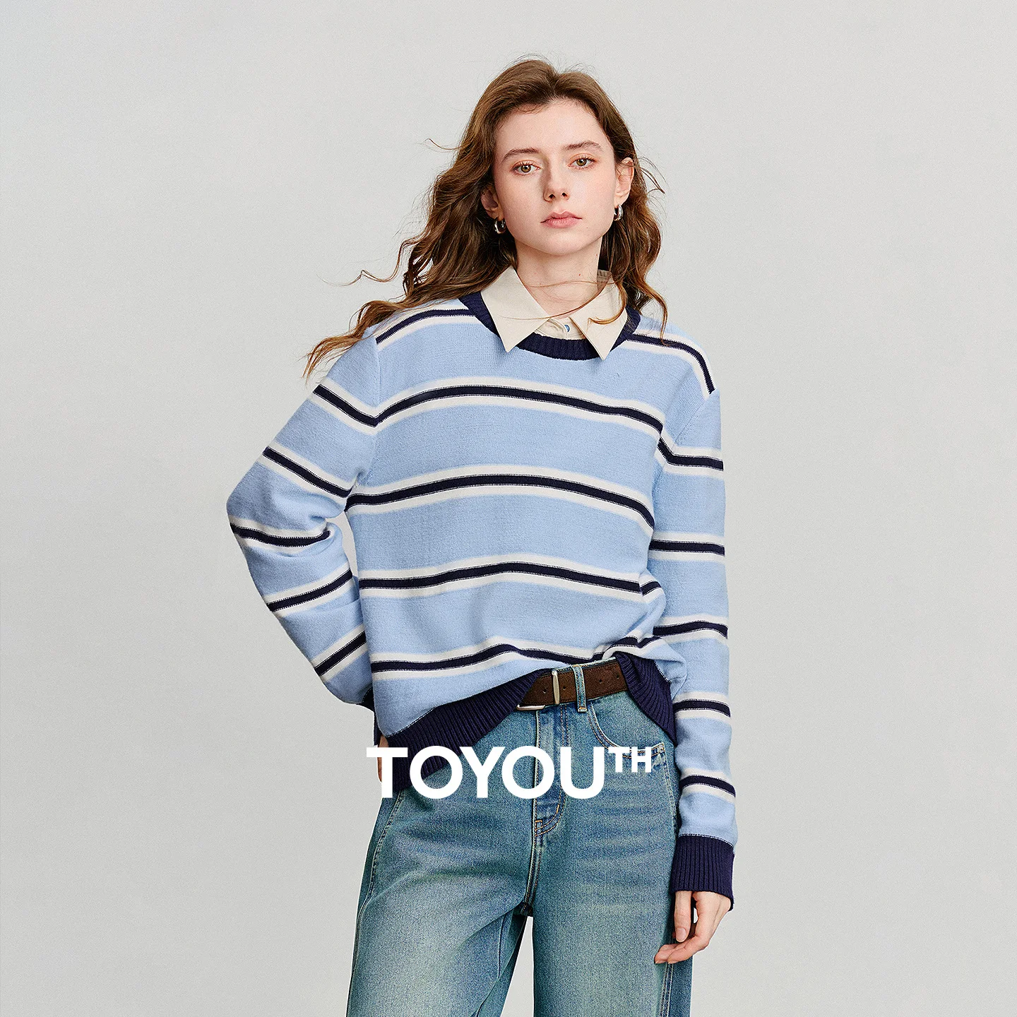 

TOYOUTH Women Knitted Sweater 2025 Autumn New Vintage Striped Long Sleeve Round Neck Woolen Pullover Tops