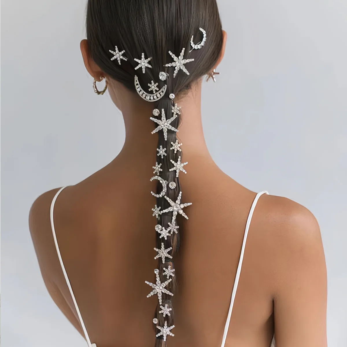 

Alloy one-word clip jewelry, moon headgear, niche snowflake stacked hairpin set for women
