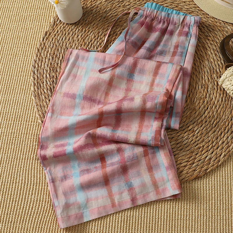 Regenbogen-Karierte Baumwoll-L – Linen Pant Wide Bewertung und Preis