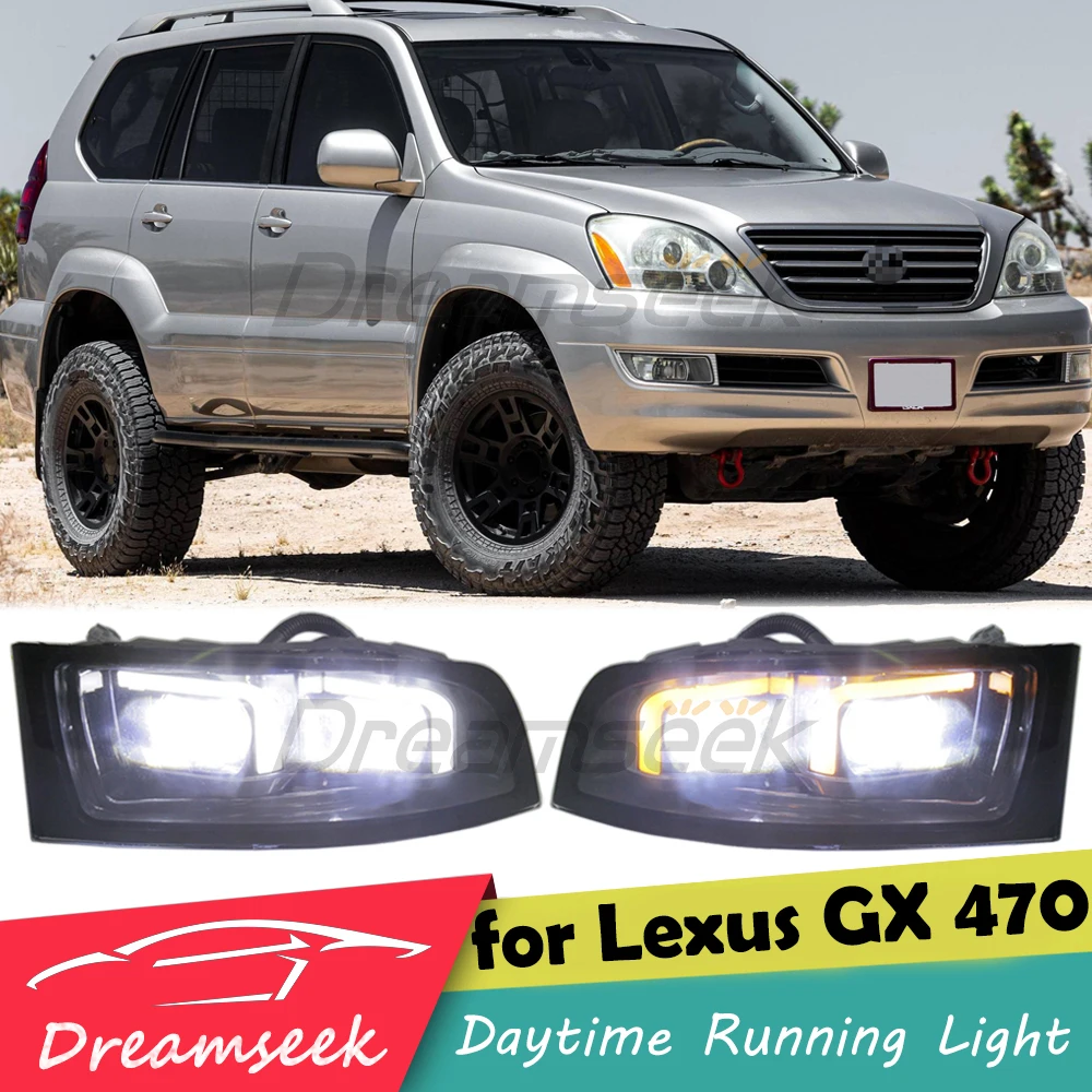 LED Daytime Running Light DRL for Lexus GX 470 J120 2003-2009 Fog Lamp Assembly W/ Dynamic Turn Signal Car Driving Light Blinker