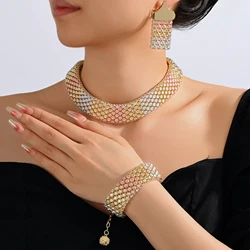 Dubai Jewelry Set Big Necklace Ethnic Style Bracelet Earrings for Women Elegant Bridal Wedding Accessories