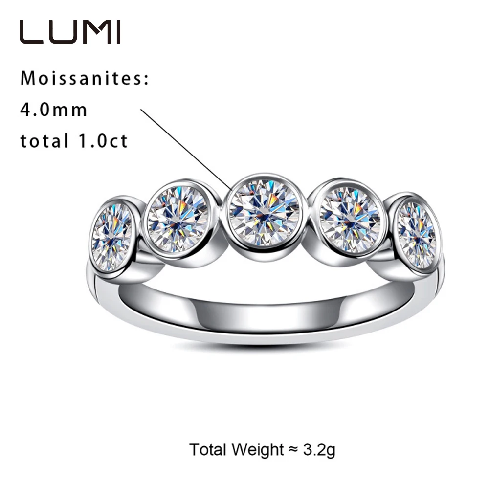 

LUMI 5pc 0.2ct Moissanite Personality Eternity Band Ring S925 Silver for Party Anniversary Birthday Present Engagement Jewelry
