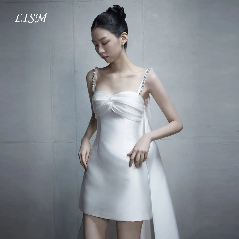 LISM Sweetheart A-Line 한국 웨딩 드레스 Strapless 맞춤형 실크 새틴 우아한 신부 가운 결혼식 드레 사진 촬영