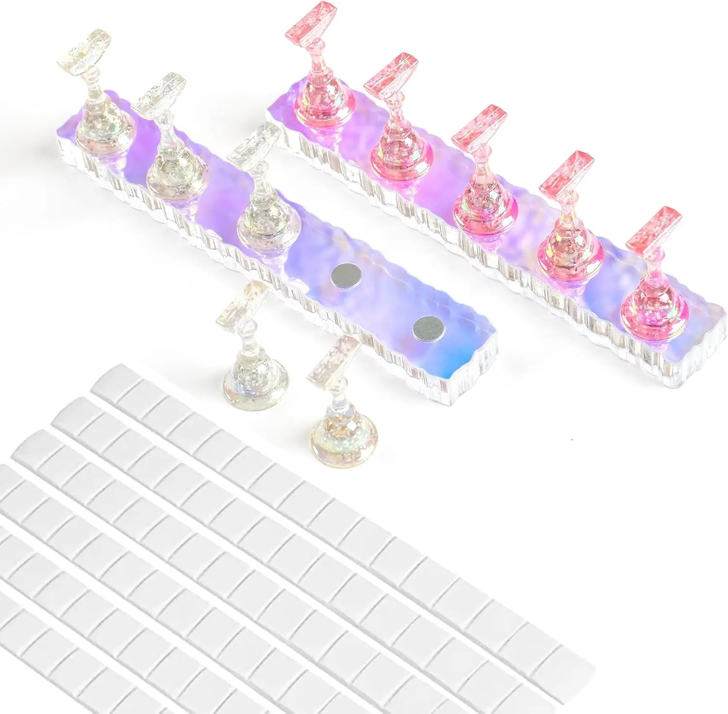 

2 Set Acrylic Nail Holder for Painting, Aurora Nail Stand with 96 Reusable Putty, Press on Nail Display Stand