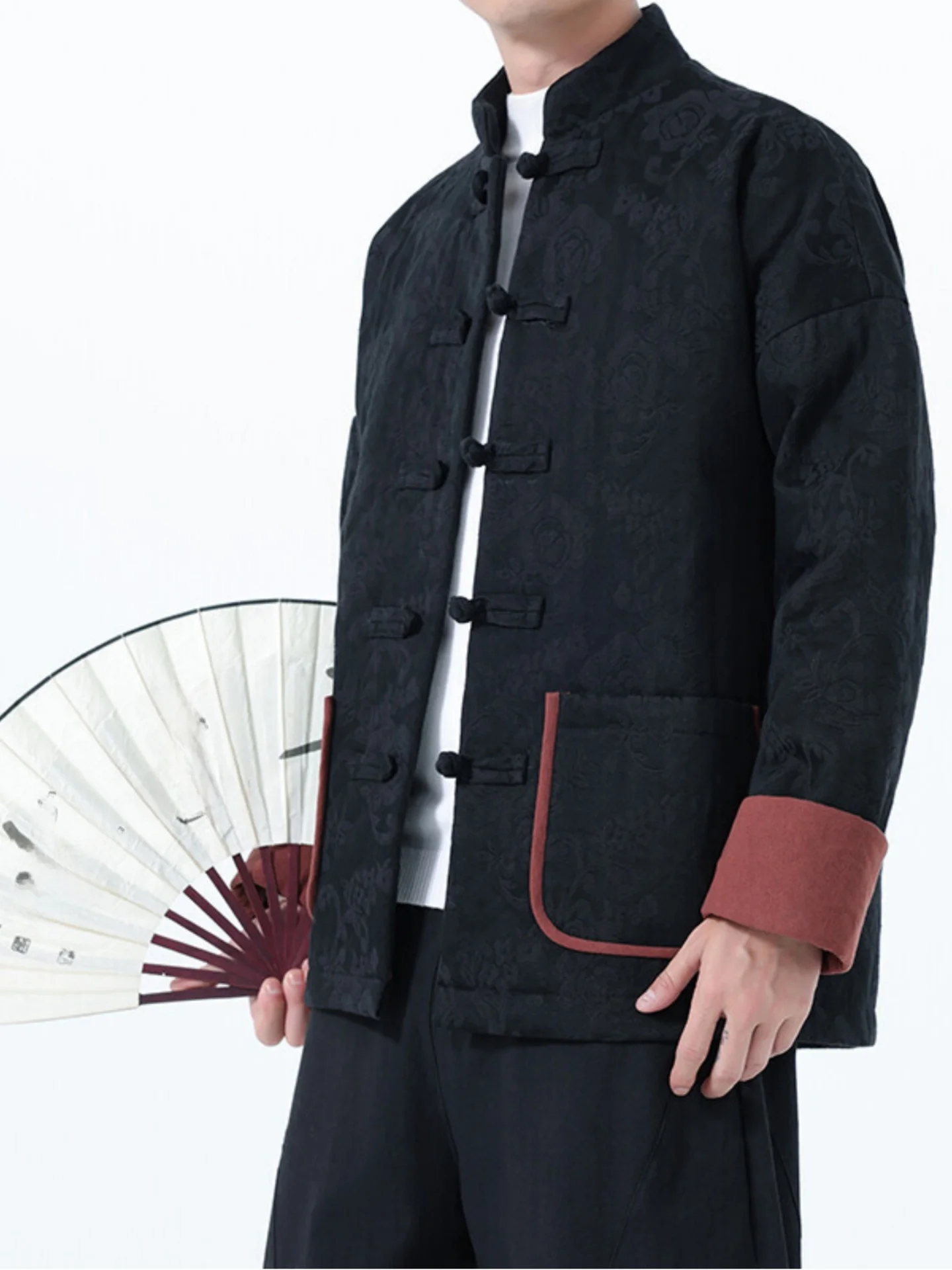 

Утепленная зимняя хлопковая куртка для мужчин в стиле ретро, китайский стиль, на пуговицах, с воротником-стойкой, теплое пальто, молодежное повседневное, с длинными рукавами