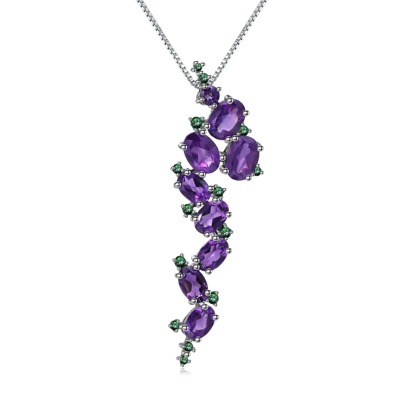 

S925 Silver Natural Amethyst Necklace Pendant Italian Craftsmanship Designer Model Luxury Pendant