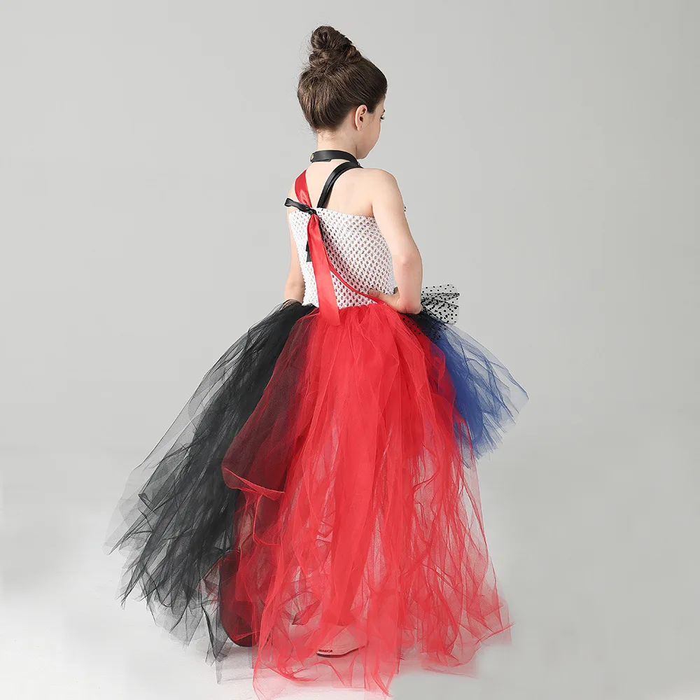 Halloween Kinder Clown Tüllkleid Mädchen Mesh-Tutu-Kleid Kinderbekleidung Kleine Mädchen Bühnenauftritt Kleid Bankett Party Outfit