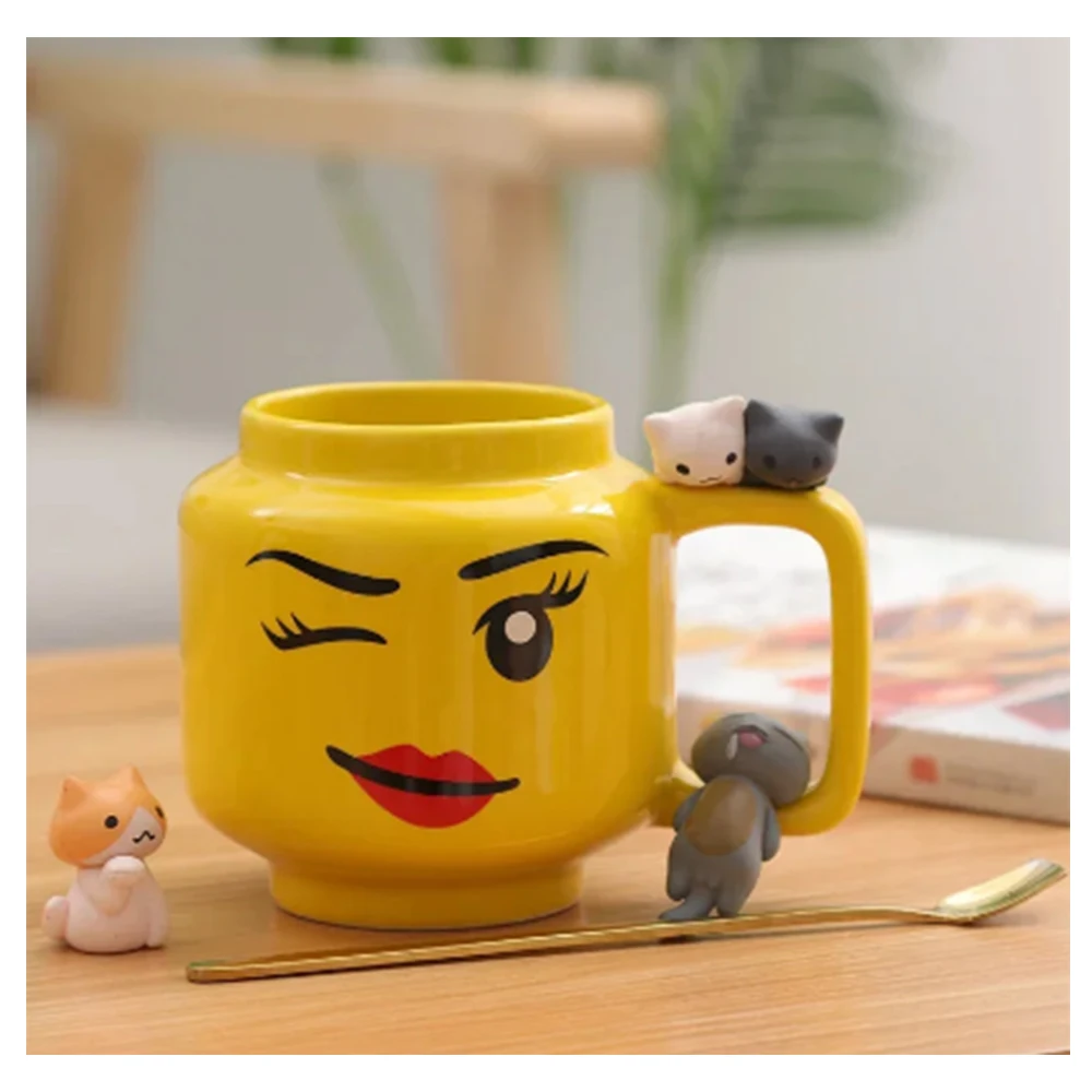 Cute cartoon expression ceramic cup 250ML ceramic mug coffee milk tea beverage couple friend cute smiling face drinking cup