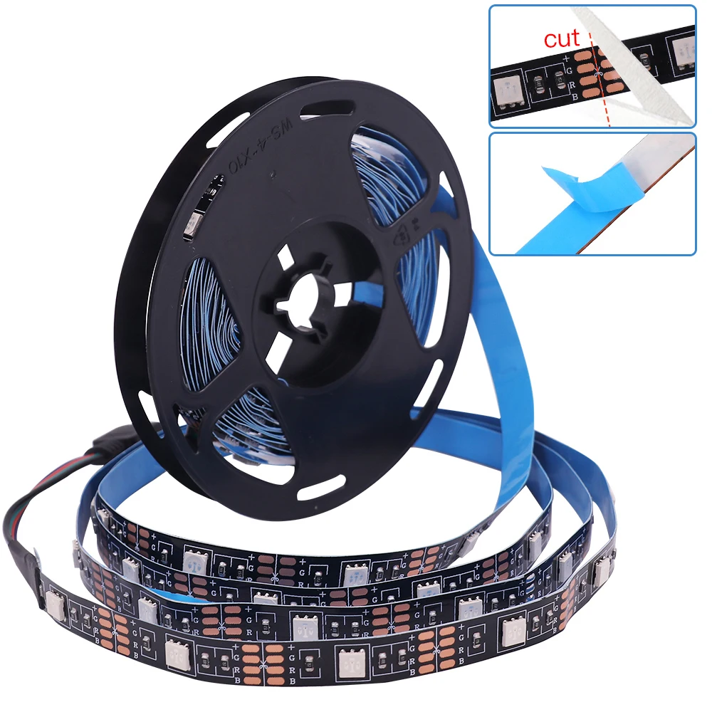 5v RGB LED Strip Light 5050 30 leds lampada a nastro flessibile impermeabile 50cm 1m 2m 5m con spina a 4pin PCB bianco/nero decorazione della casa