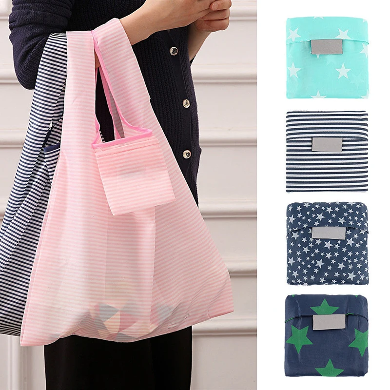 1pc Reusable Portable Shopping Bag Shoulder Women Handbags Folding Pouch Storage Travel Grocery Fashion Pocket Storage Bags Tote