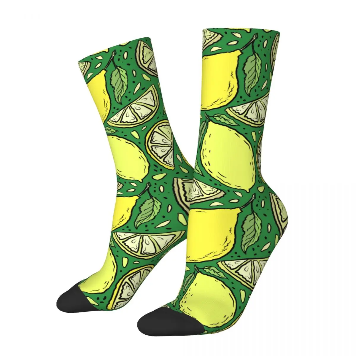 Cool Unisex Abstract Lemons Fruits And Leaves Crew Socks Stuff Middle Tube Socks Cotton Wonderful Gifts