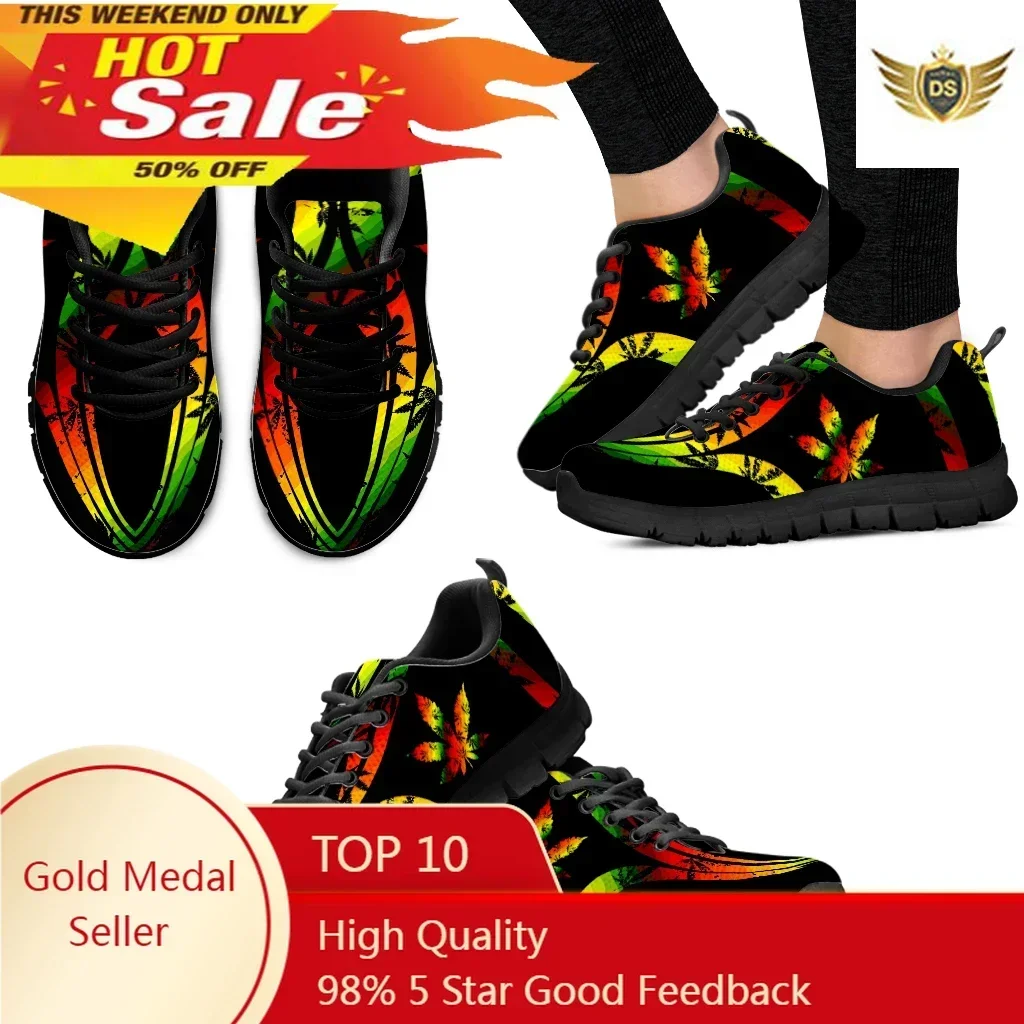 

Fashion Gradient 3D Weed Leaves Print Flat Shoes For Women Lightweight Lace-up Walking Sneakers Breathable Footwear