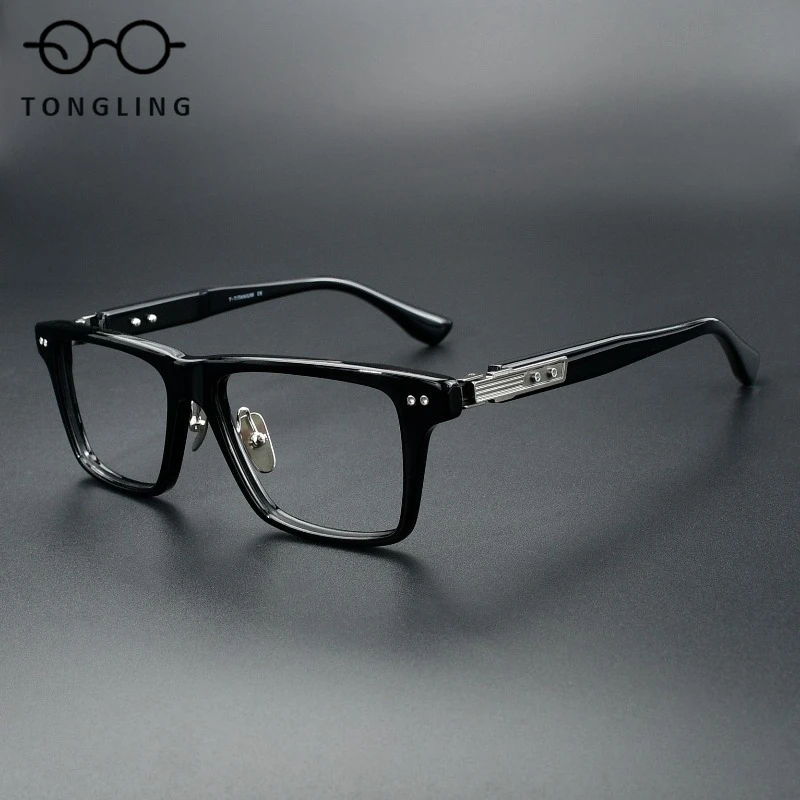 New Premium Men Handcrafted High-Quality Acetate And Pure Titanium Retro Women Square Candy-Colored Casual Unique Eyeglass Frame