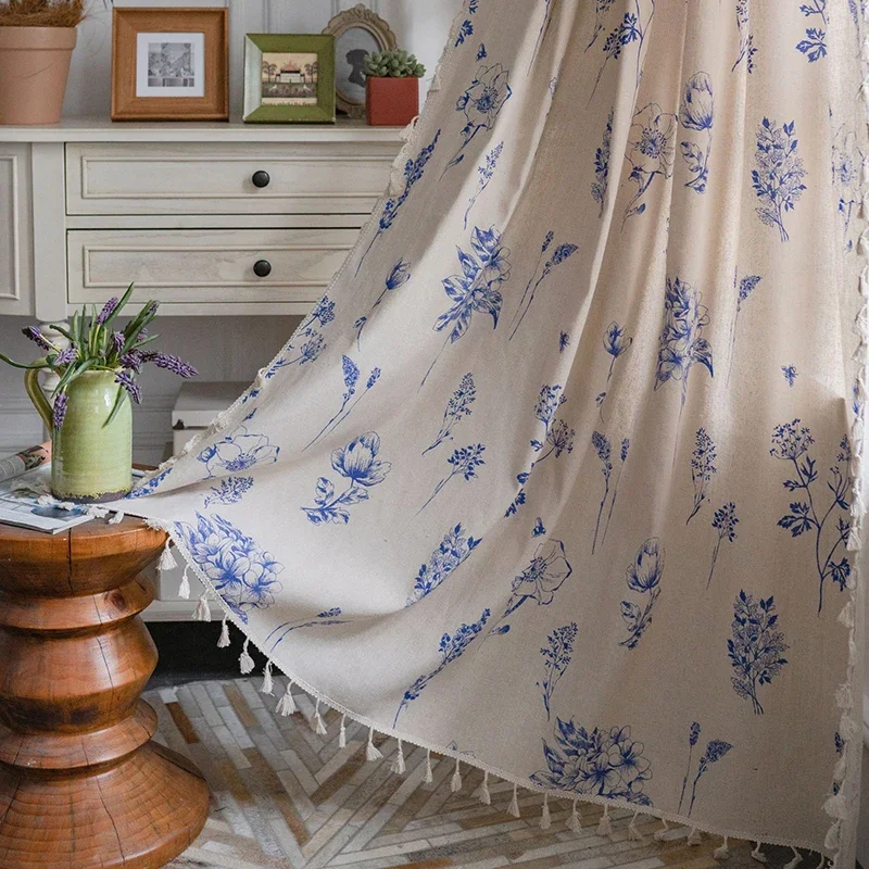 Blue Floral Curtain Printing Window Curtains for Light Blocking Drapes Rod Pocket Bedrooms Living Room Bathroom Boho Decorations