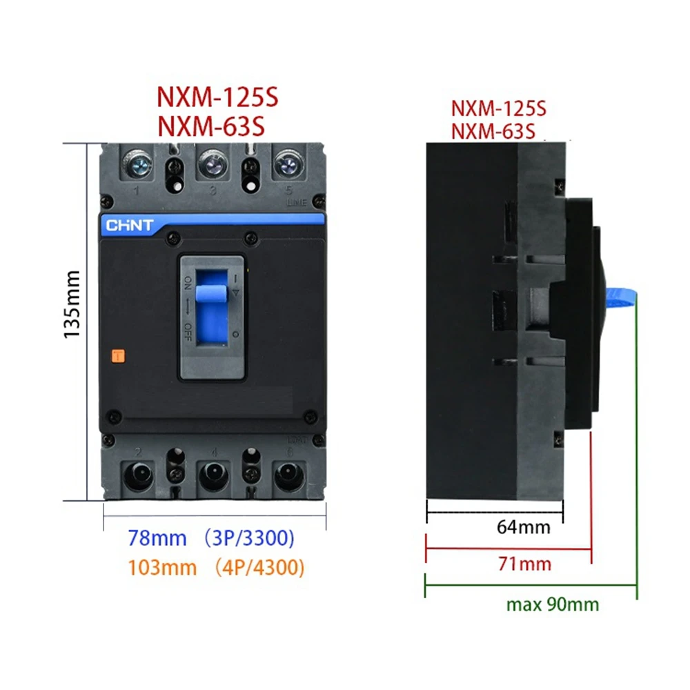 CHiNT NXM 20A 25A 40A 63A 100A 125 160A 200A 250A MCCB Molded Case Circuit Breaker Air Switch 3P 4P NM1 NXM-125S/3300 NXM-250S