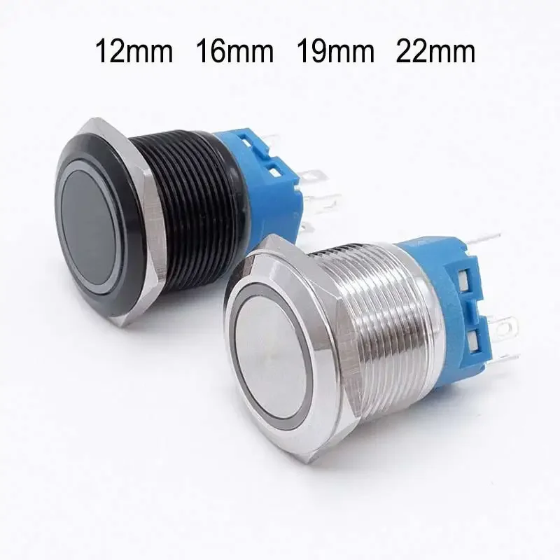 Czarny elektryczny wodoodporny zasilacz 12v Led Light chwilowy przełącznik wciskany 12/16mm komputerowe przełączniki ciśnieniowe przyciski zatrzaskowe