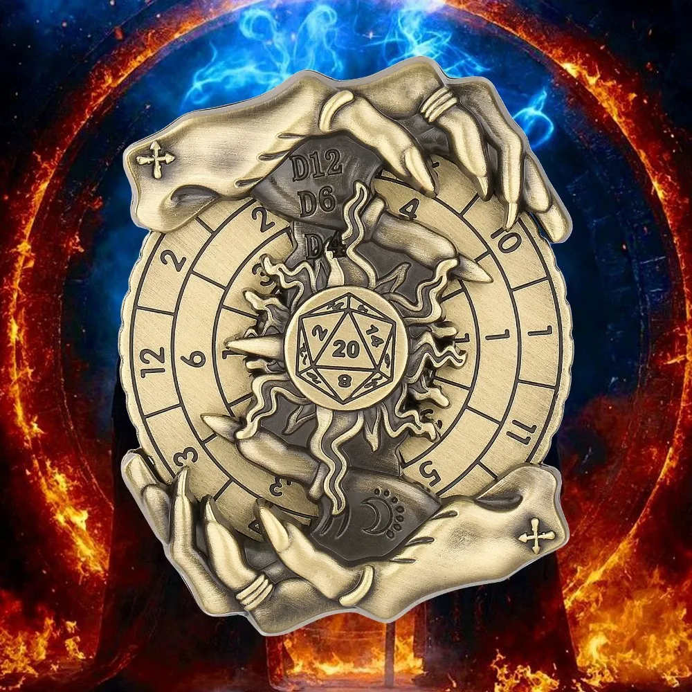 Retro 3D Relief Magische Hand Metalen Fidget Spinner Draaitafel Spel Dobbelstenen Hand Spinner voor rollenspel DND RPG TRPG Games