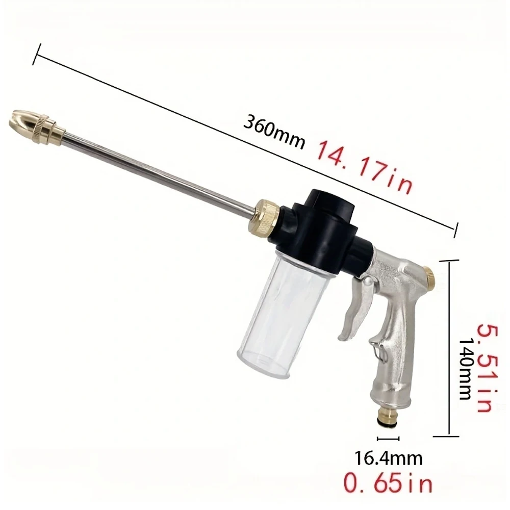 Metal Long Foam Water Gun Cleaning Vehicle High-Pressure Water Gun Nozzle Cleaning Sprinkler Garden Universal Off-Road
