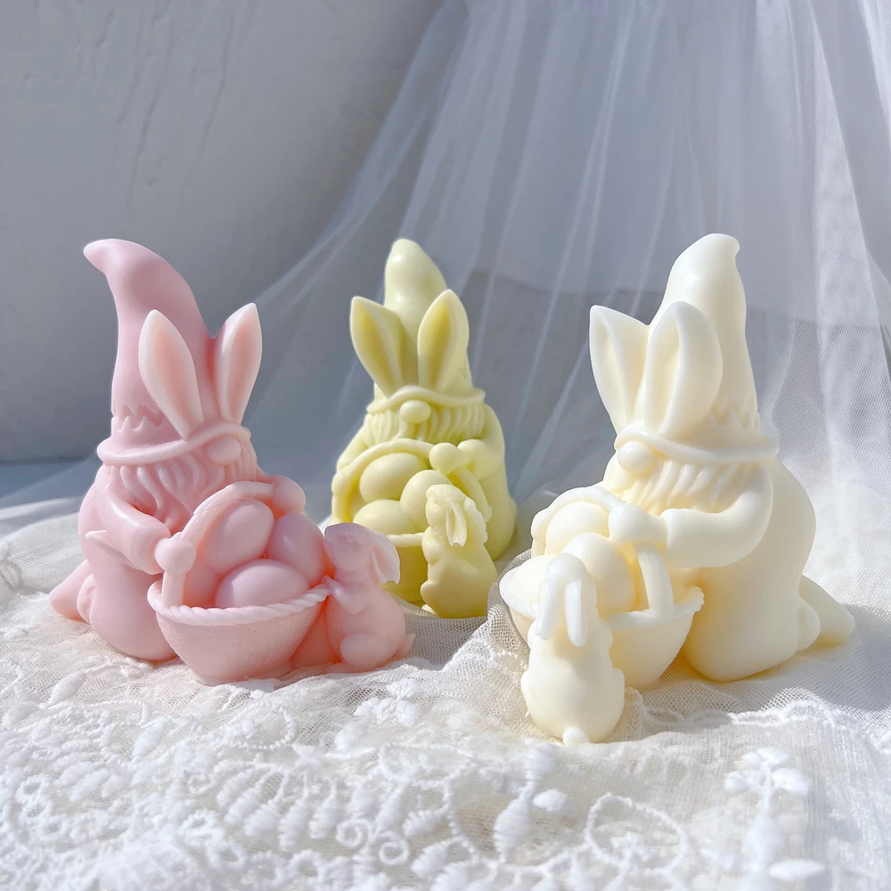 Easter Gnomes Silicone Candle Molds Rabbit Basket Egg Silicone Mold Animal Wax Mould Easter Spring Decor