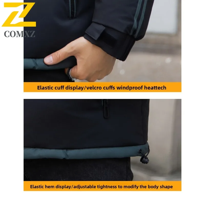 COMXZ 2025 Winter Fashion Stand Collar Cotton Jacket Hooded Winter Waterproof Windproof Outdoor Casual Warm Coat Men Streetwear