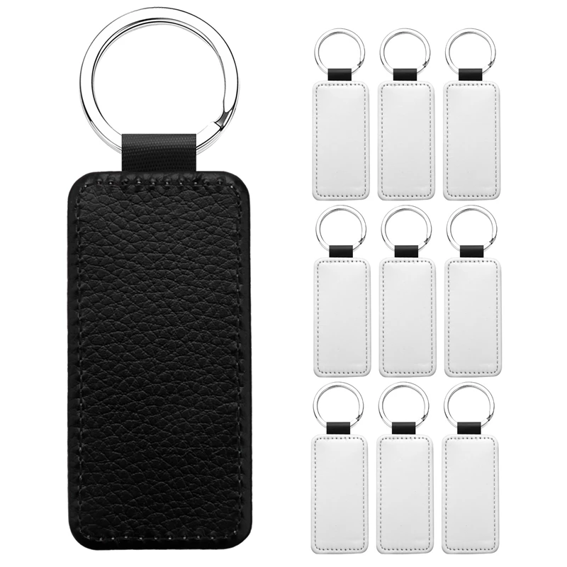 10Pcs Leather Keychain Blank Rectangle MDF Keychain Sublimation Heat Transfer Keychain Kit Jewelry Making