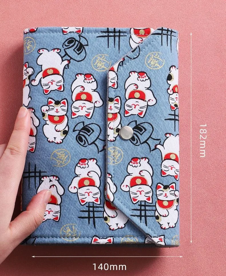 Japanese Budget Planner Cartoon Cat A6 Cloth Budget Binder Notebook Cash Envelopes System Set With Binder Pockets Saving Money