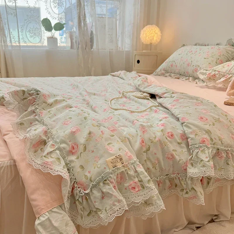 Summer Quilt   2024 New  Cotton Korean Ins Lace Fragmented Series  Air Condition Quilt High Quality Summer Blanket set