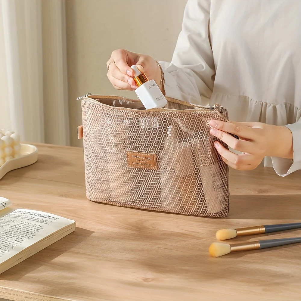 Mesh Breathable Travel Storage Transparent Visible Large Capacity Portable Cosmetic Pouch Toiletrie Makeup Organizer Multi Color
