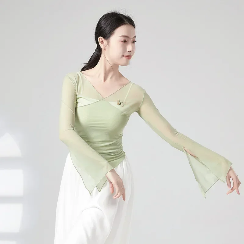 Classical dance body rhyme butterfly gauze class uniform art test practice suit Chinese national dance costume top women