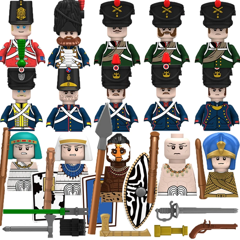 Military Building Blocks Solider Figures Gifts Toys Weapons Guns Napoleonic Wars Prussian Russian French Army Egypt Pharaoh MOC