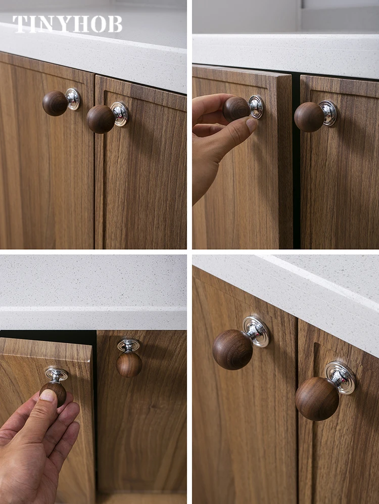 Tinyhob Natural Walnut Wood Pendant Handle / Kitchen Cabinet Knobs T Bars Bedroom Wardrobes Pull Drawer Handle 128MM