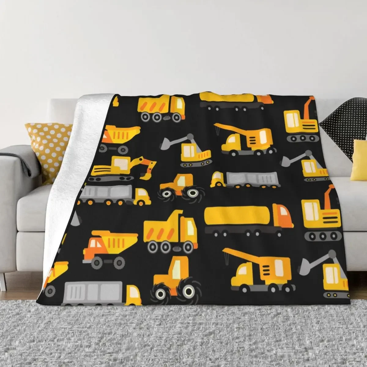 Excavators Construction Pattern Blankets Trucks Boy Loves Cartoon Plush Throw Blankets Bed Sofa Printed Lightweight Bedspreads