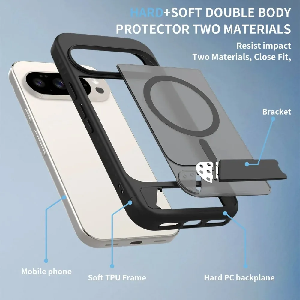 Luxury Matte Translucent Armor Folding Stand Magnetic Phone Case for Google Pixel 10 9 Pro XL for Magsafe Shockproof Hard Cover