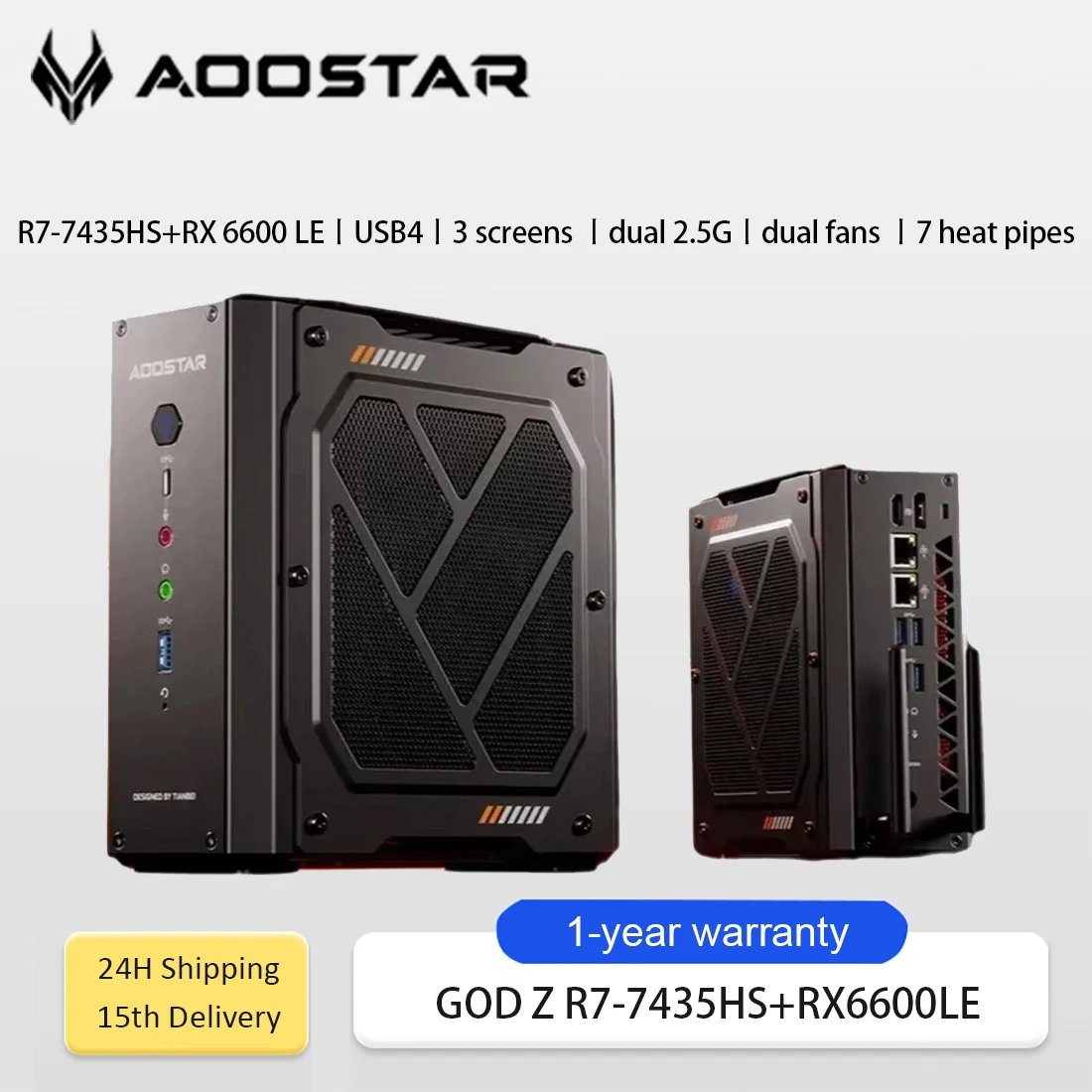 AOOSTAR GOD Z Mini PC Gamer AMD Ryzen 7 7435HS+RX 6600LE DDR5 Dual Storage WiFi 6 Triple 4K для игрового офиса Mini PC Windows 11