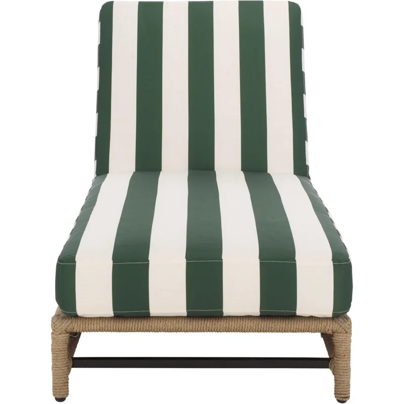 

2026 New：Outdoor Patio Furniture - Callan Heather Tan Rope Chaise Lounge Chair, Hunter Green Stripe Cushion,