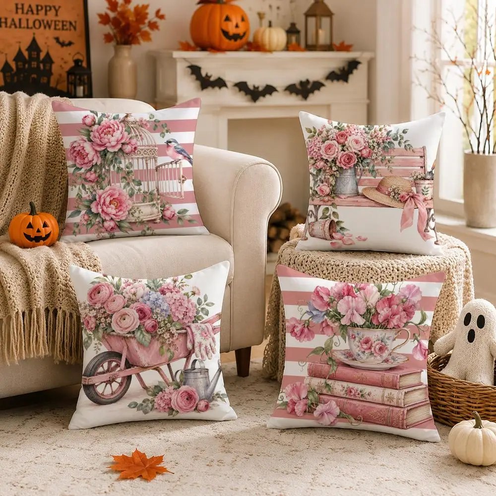 Blush Garden Memories Cushion Cover 1/4PCS Short Plush Pillow Cover Set Soft Decorative Cushion Case for Sofa Bed Home Decor