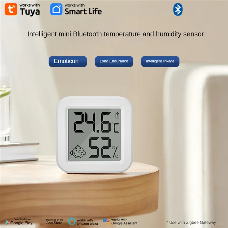Умный датчик температуры и влажности Zigbee, приложение для мониторинга в реальном времени, ЖК-экран, Diaplay работает белый, 1 компл.