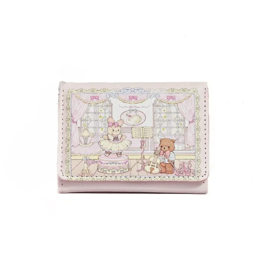 Vintage Bear and Rabbit Short Wallet Portable PU Coin Purse Multi Slot Card Holders Woman Business Shield Card Holder