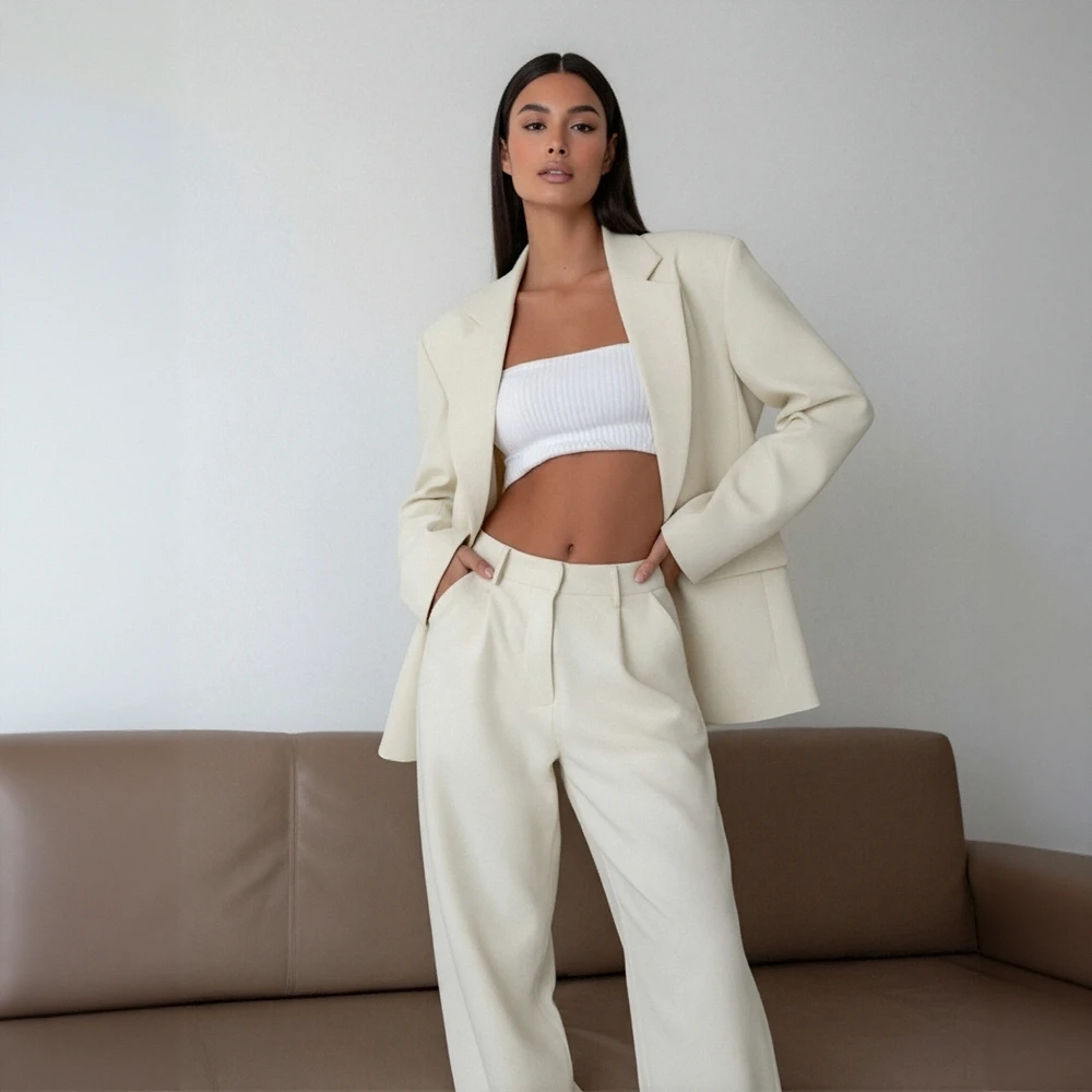 

Loose Long Sleeve Commute Style Suit Spring Dress Autumn Straight Tube Sleeve No Decoration Fashion Women's Top