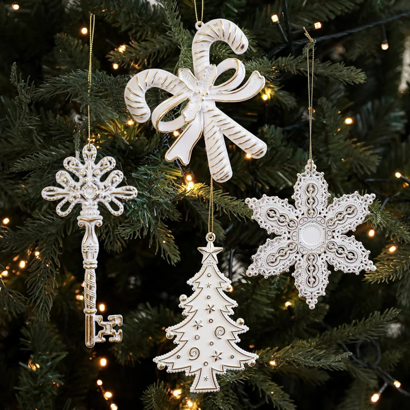 

Plastic White Gold Heterosexual Pendant Matte Retro Light Luxury Snowflake Gift Battle Christmas Tree Window Hanging Decoration