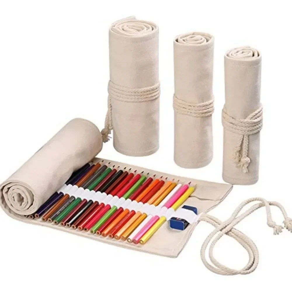 

Canvas roll up pencil case 36-slot pencil case Pencil case wrap roll holder colored pencils Natural color pens