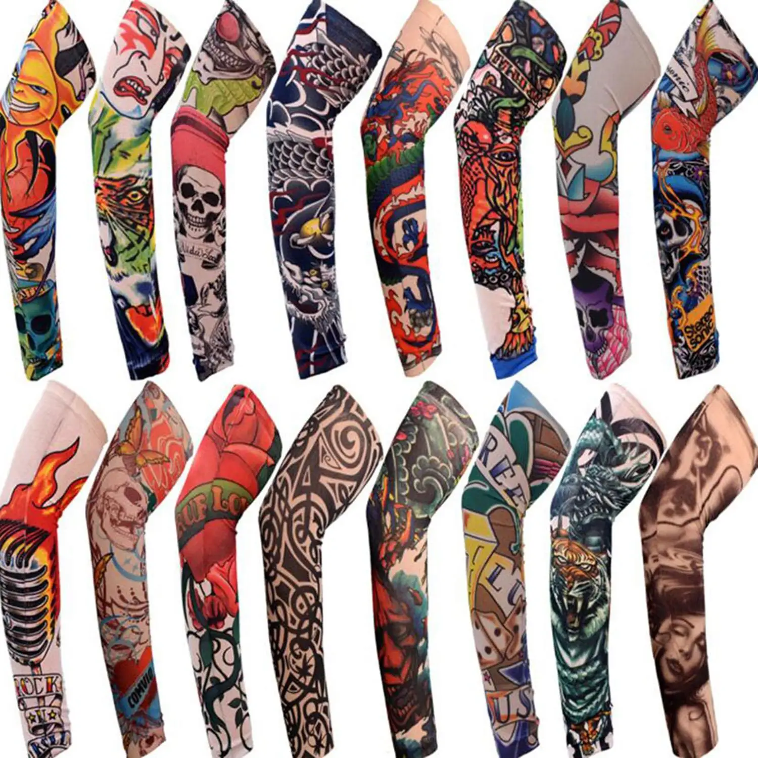 1 par de mangas de tatuagem masculinas, longas, verão, sem costura, capa de proteção solar, luvas ao ar livre, condução, seda gelo, mulheres, mangas de braço