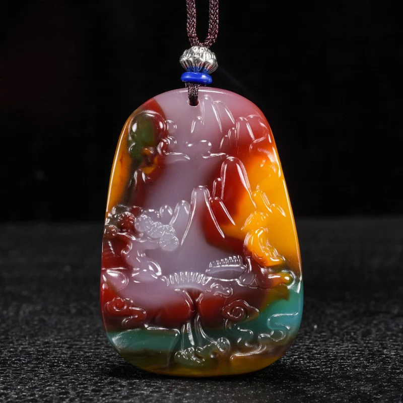 Color Jade Chicken Blood Jade Floating Flowers Landscape Painting Pendant Colorful Jade Artistic Conception Pendant