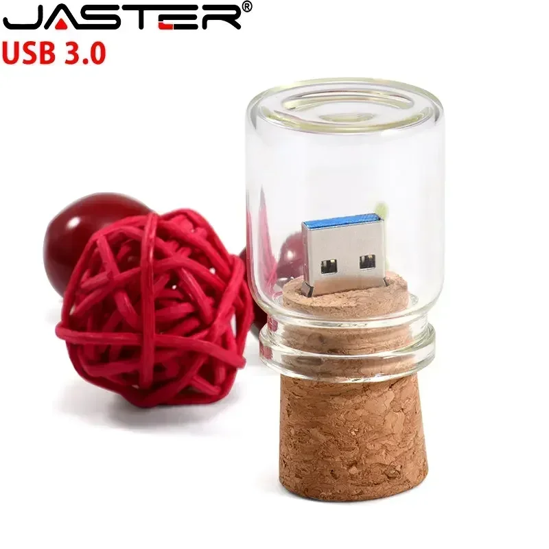 JASTER Free LOGO Wooden + Box USB 3.0 Pen Drive 128GB Wishing Bottle Memory Stick 64GB Wedding Gift Photography Flash Drive 32GB