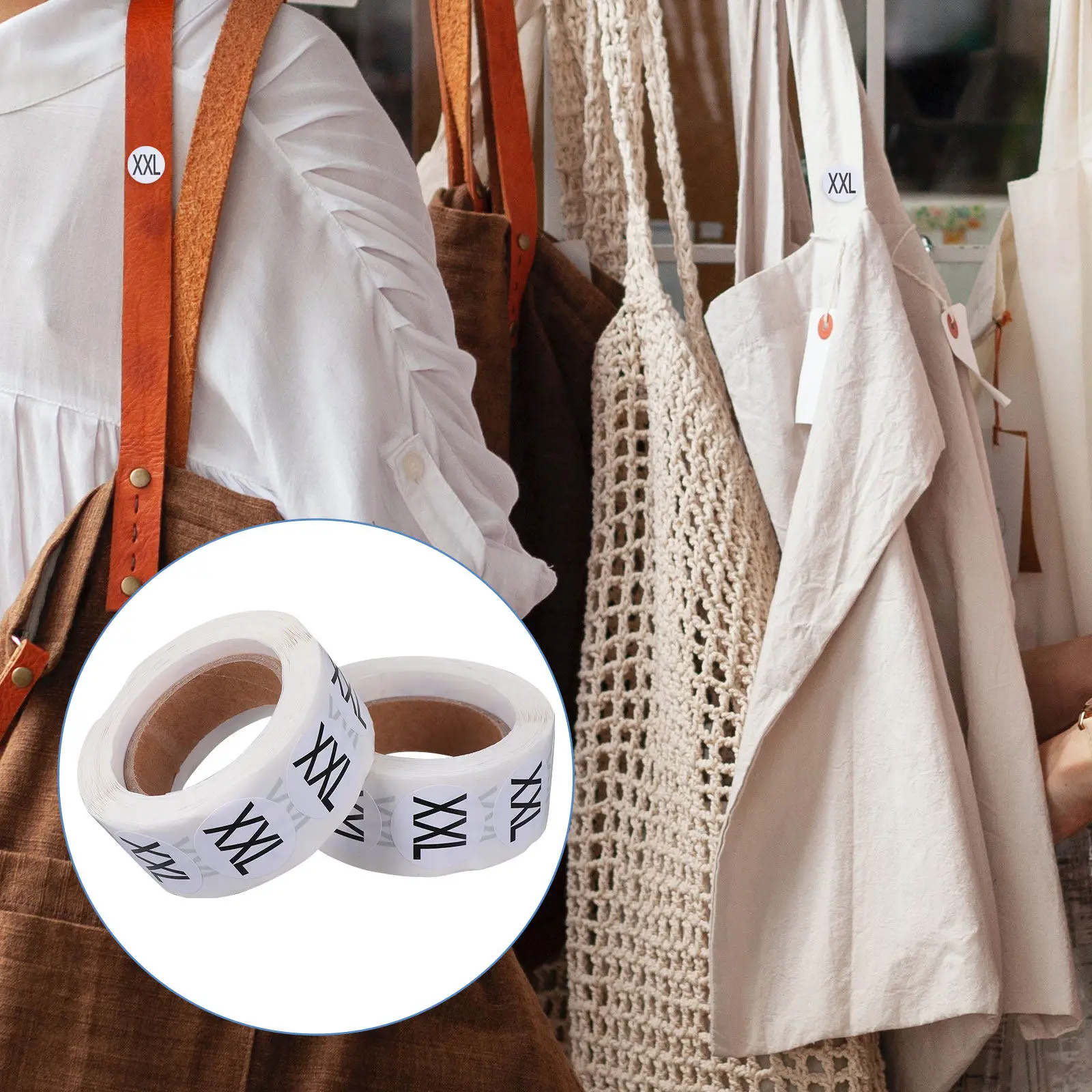 

2 Rolls Clothing Size Sticker Label Round Multi-Functional Safe Size Sticker with Solid Beautiful Printing for All Garment Types