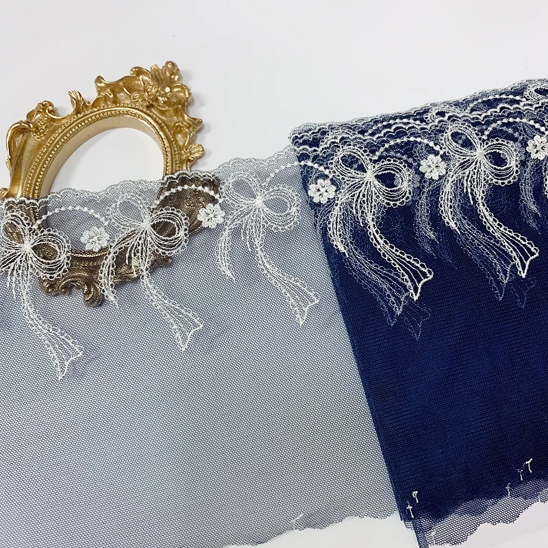 

30Yds Bows Embroidered Lace Trim Blue Mesh Lingerie Underwear Bra Doll's Dress Sewing Fabric New Arrival
