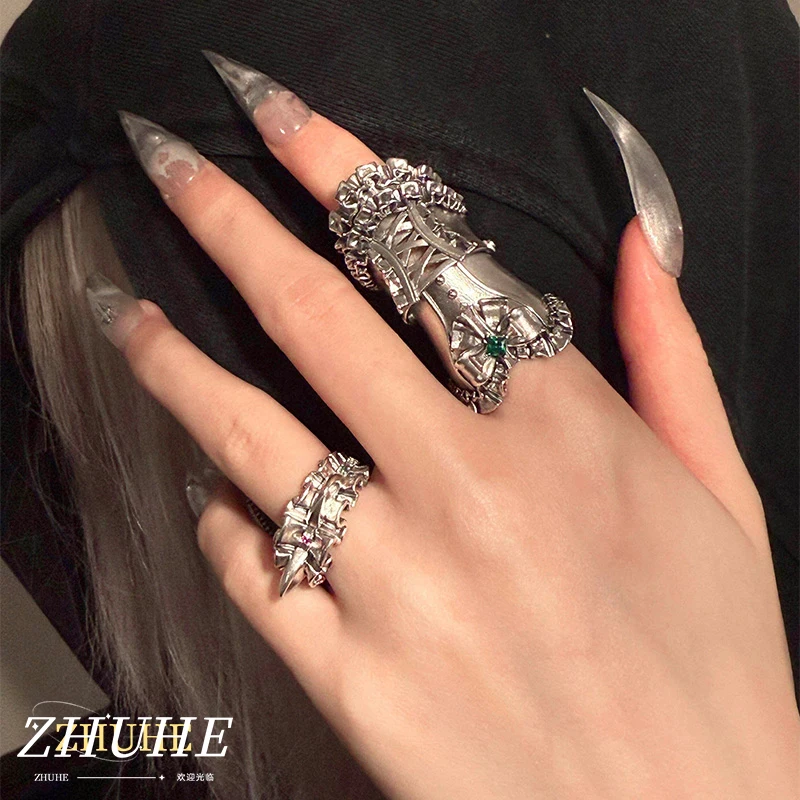 Punk Vintage Ruffled Bustier Full Finger Ring Copper Alloy Material Jewelry Accessories For Men Women Harajuku Goth Daily Matchi