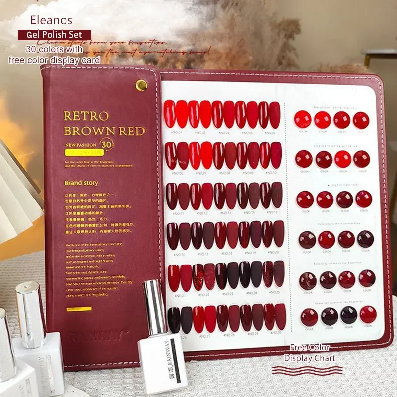 Eleanuos 30 Colors Chrismas Red Gel Nail Polish Set With Free Color Card For Nail Salon Gliiter Lacquer Soak Off UV LED Gel Kit