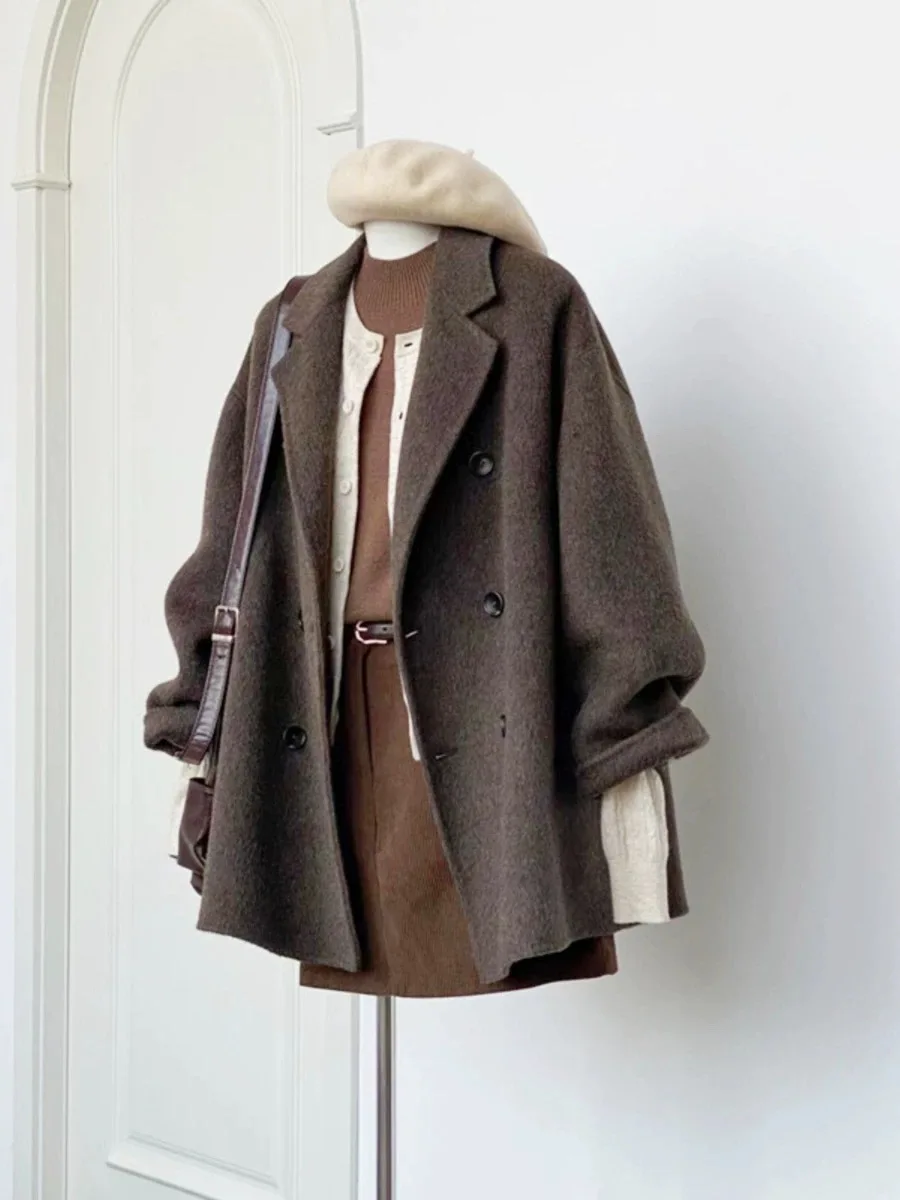 

Шерстяной костюм премиум-класса Jaet, корейский костюм, осень-зима, женское пальто больших размеров, длинное све, официальная одежда, прямой крой, свободный крой