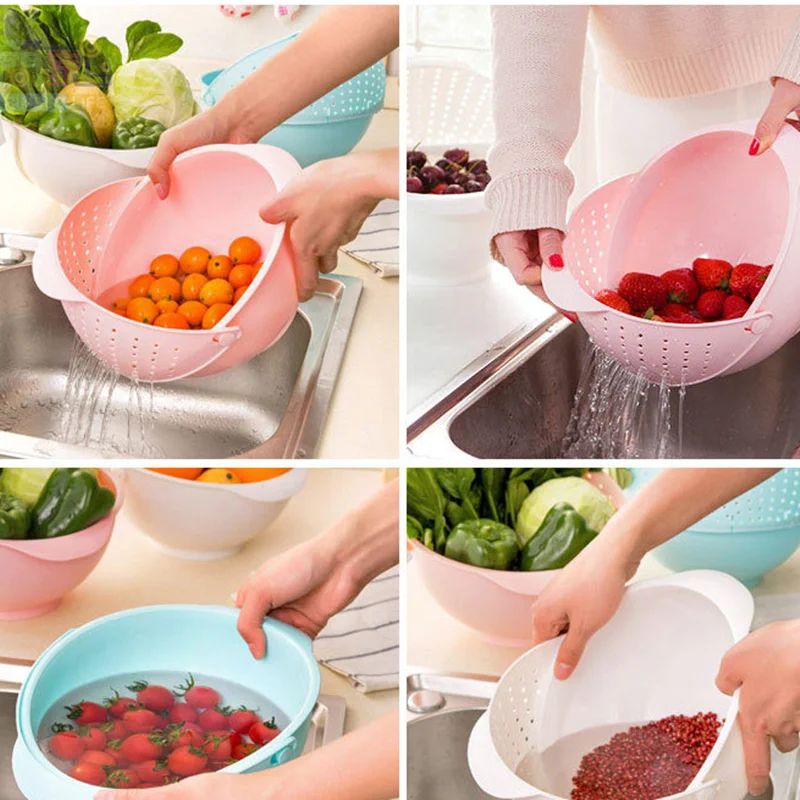 Draining Basket Fruit Vegetable Cleaning Basin Double Layer Washbasin Fruit Vegetable Cleaning Basin Plastic Drain Basket